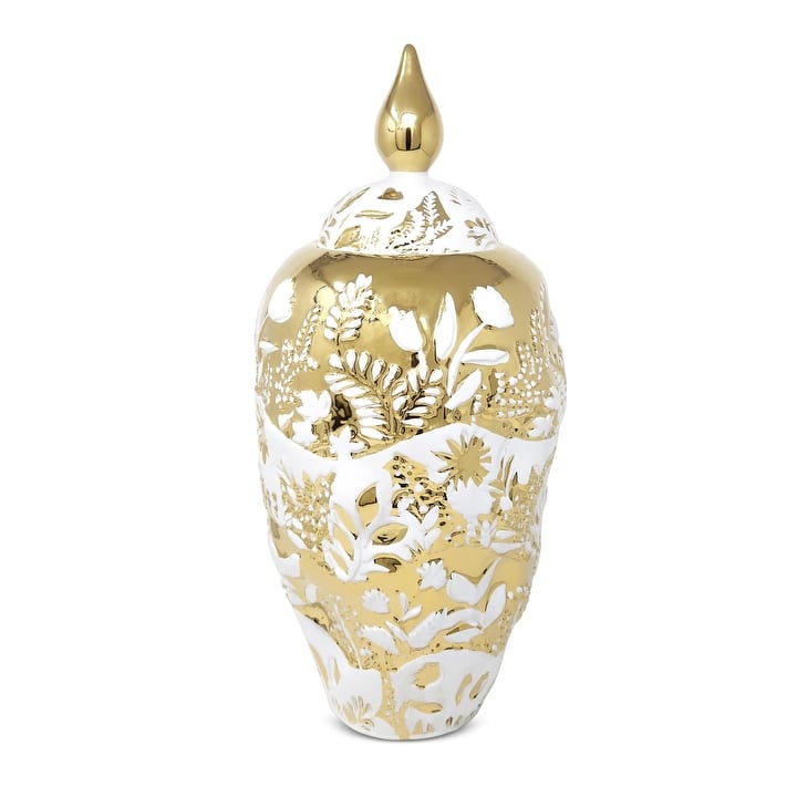 Ornate White And Gold Ginger Jar
