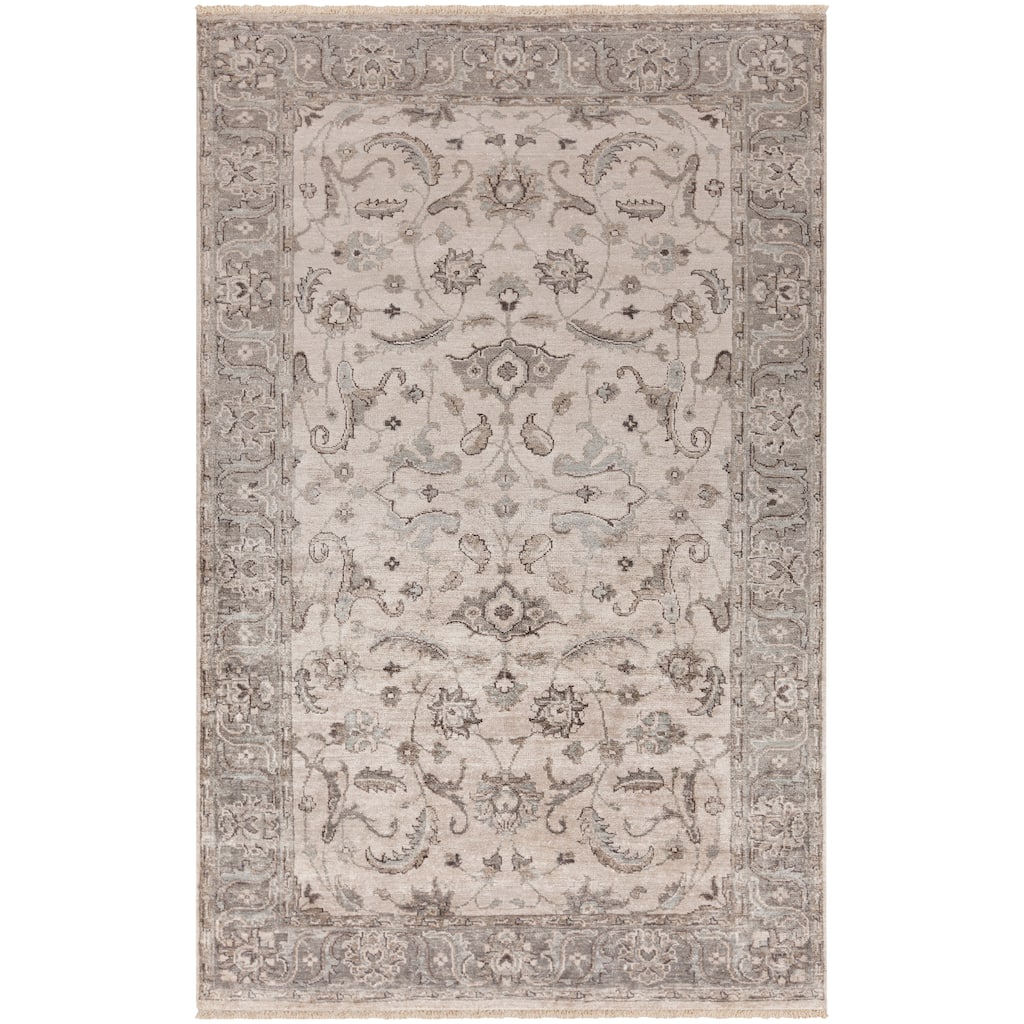 Hand-Knotted Brading Border Viscose Area Rug - 5' x 8'