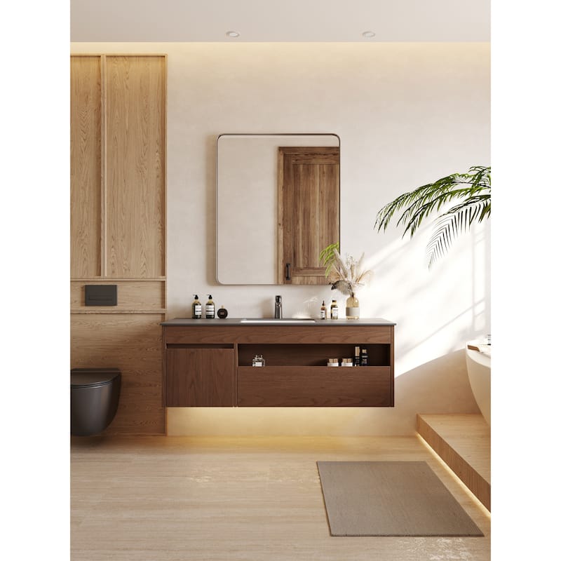 47.24'' Single Bathroom Vanity with Stone Top, Solid Wood, Dark Gray Stone Top