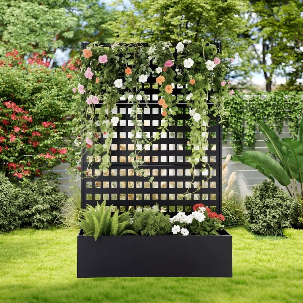 47x18x72inch Raised Garden Bed with Trellis with Drainage and Climbing Support