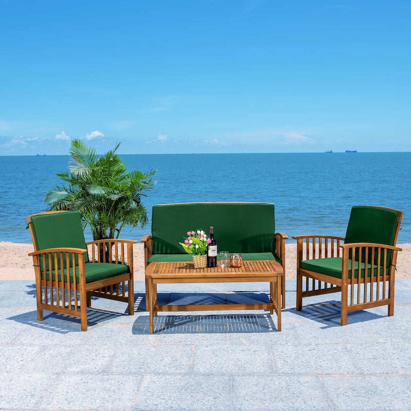 SAFAVIEH Outdoor Rocklin 4-piece Conversation Patio Set - Natural/Green