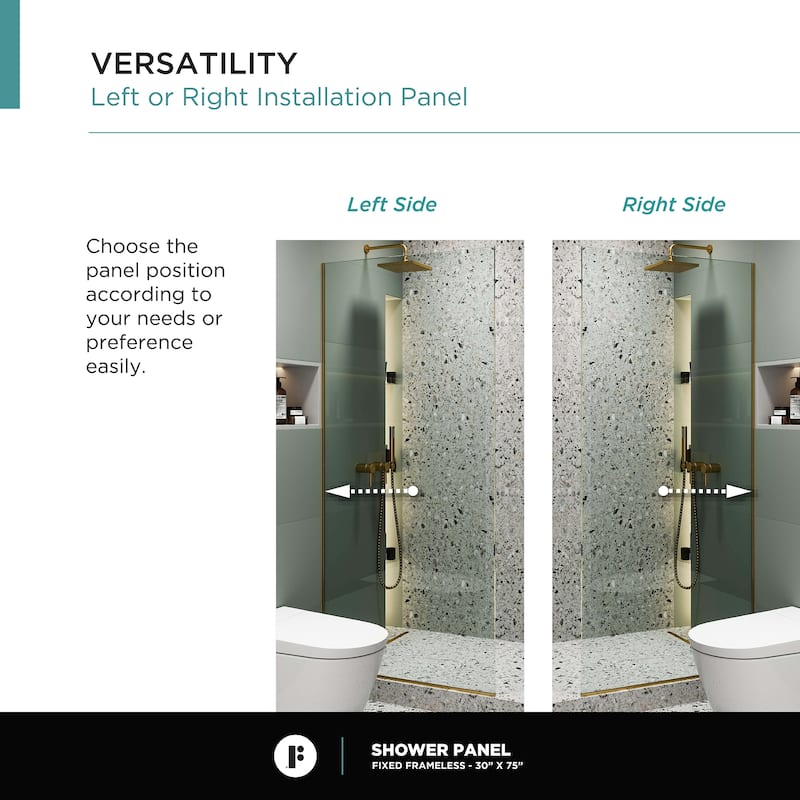 Fine Fixtures Single Fixed Clear Tempered Glass Shower Panel