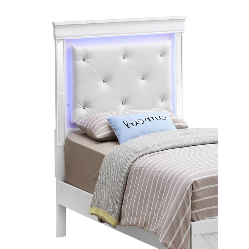 Jewel Tufted Mirrored Panel Twin Bed with LED Light - 80" - Silver