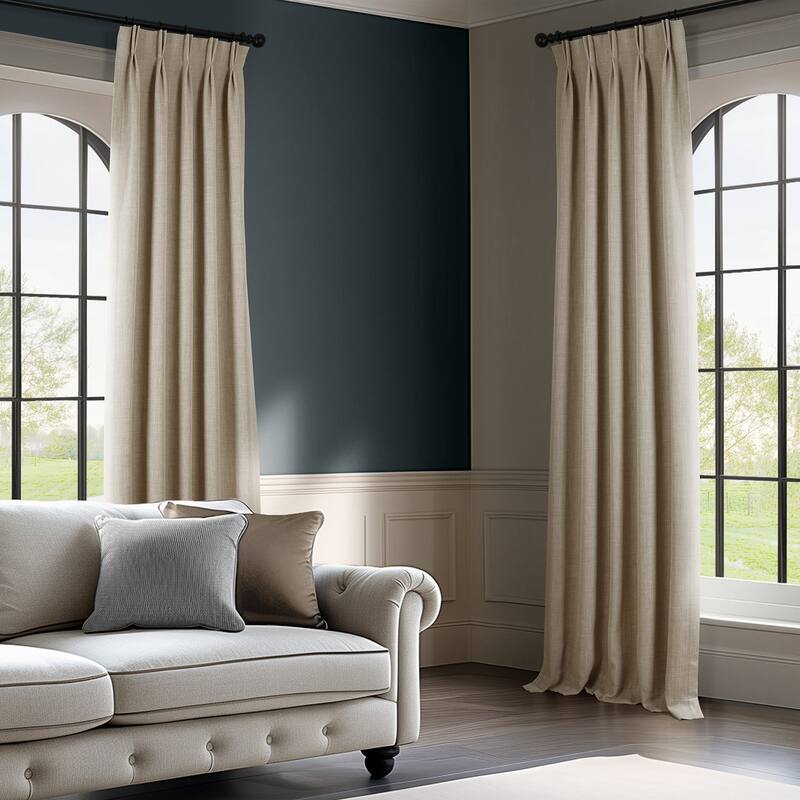 Exclusive Fabrics French Pleated Textured Faux Linen Room Darkening Curtains for Bedroom & Living Room Curtains Single Panel