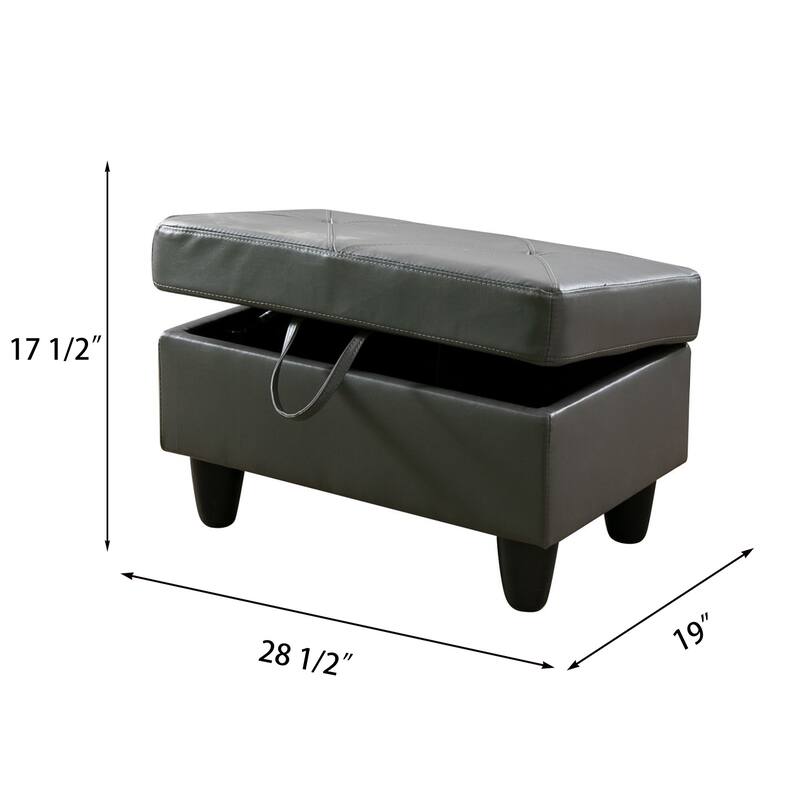Dark Grey Upholstered Ottoman with Faux Leather
