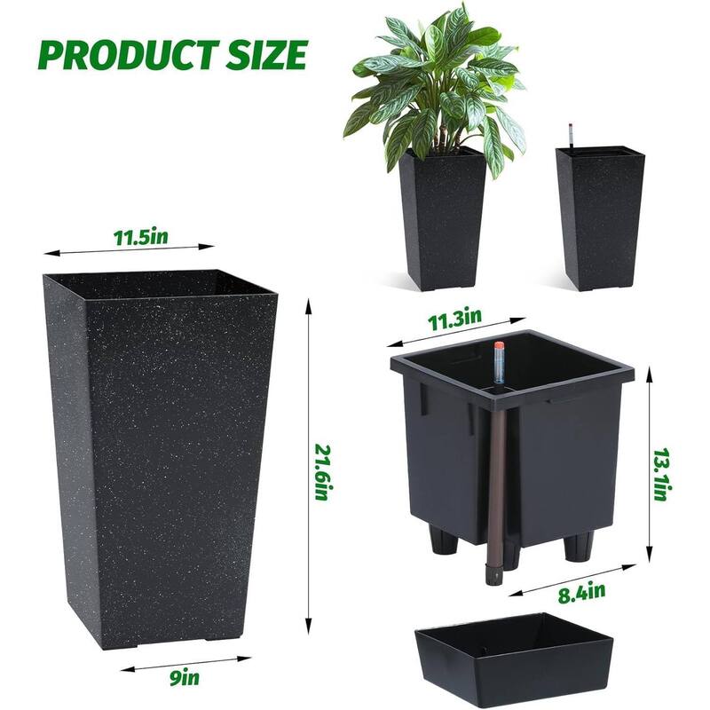 2PCS Garden Decor 21.7" Tall Indoor Outdoor Planters with Water Level Monitor
