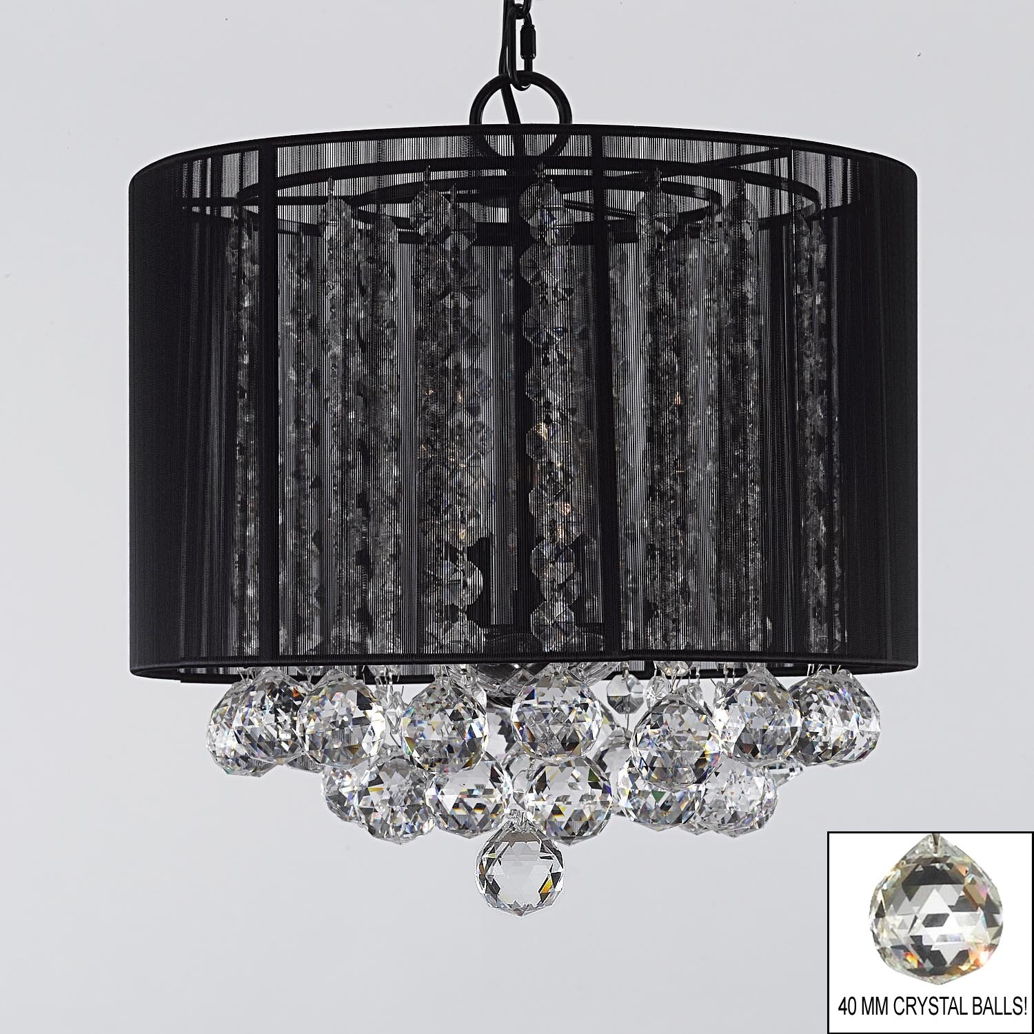 Crystal Chandelier Lighting With Large Black Shade & Balls H15 x W15 - Chandeliers For Bedrooms by Overstock.com