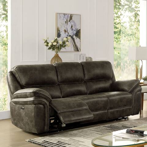Furniture of America Ruddern Mocha Faux Leather Power Reclining Sofa
