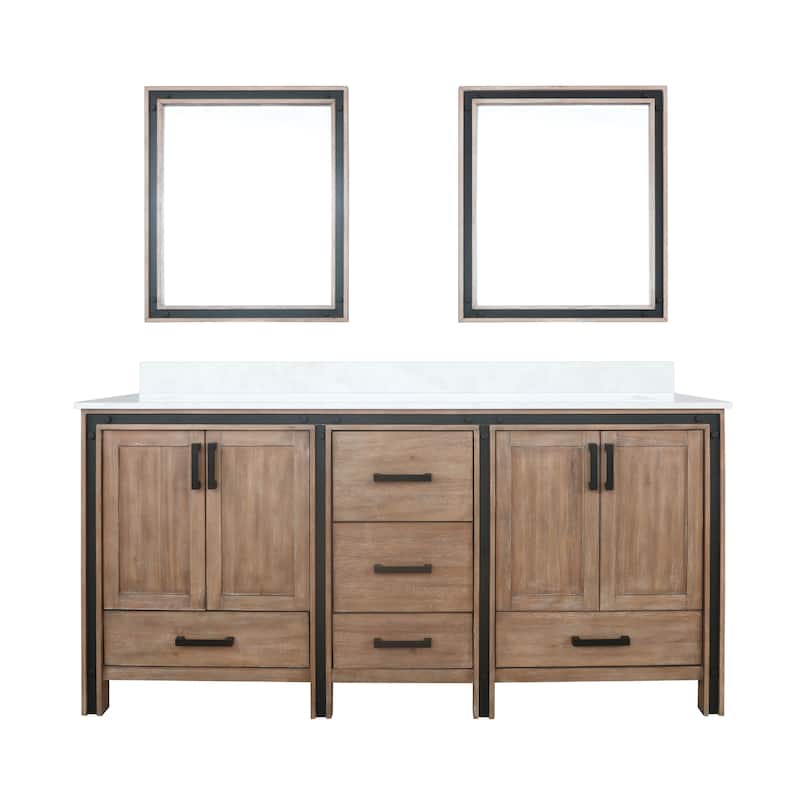 Ziva Bath Vanity, White Quartz Top and Mirrors