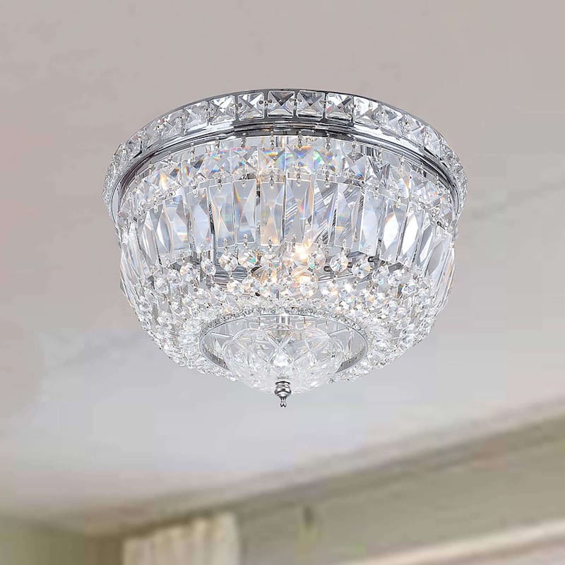 Elisa Crystal Basket Flush Mount Chandelier - Chrome