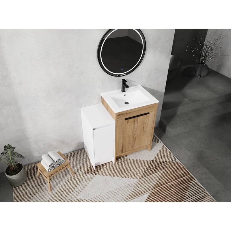 72" Freestanding Bathroom Vanity Set with Adjustable Storage Cabinets, Black Ceramic Sink
