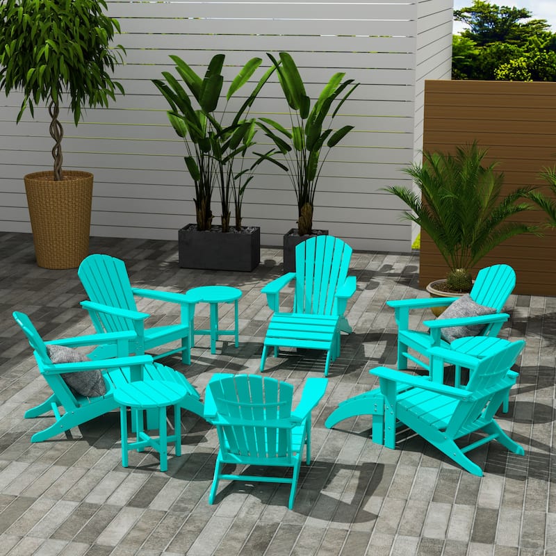 Altura 12-Piece Poly All Weather Adirondack Chair With Ottoman And Side Table - Turquoise