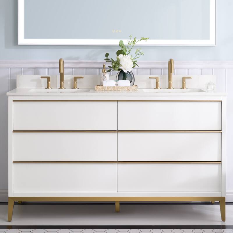 36"/48"/60" W Width Solid Wood Bathroom Vanity with Stain-resistant Carrera White Quartz Top and Sink