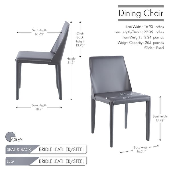 dimension image slide 0 of 2, Porthos Home Fei Dining Chairs Set of 2, Bridle Leather and Steel