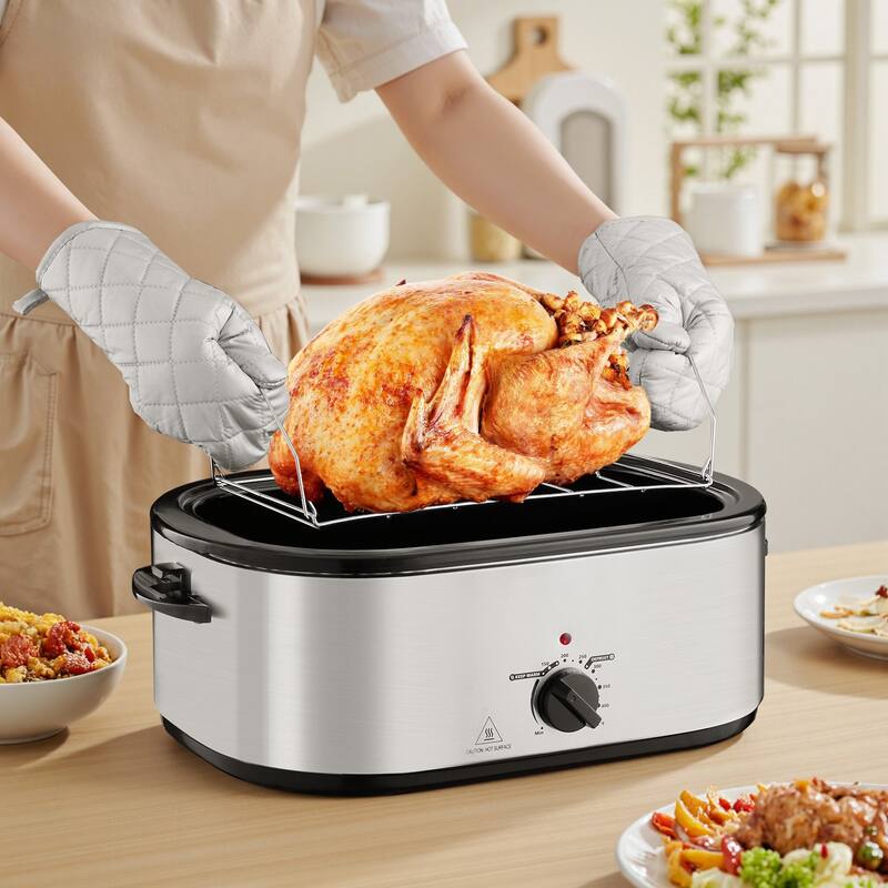 Black-Silver 24QT Electric Roaster Oven with Lid and Self-Basting Tray - 23.31 x 15.67 x 13.19 inch