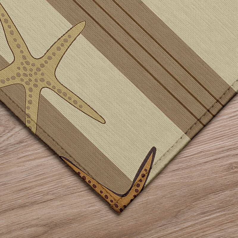 Indoor/ Outdoor Surfside Starfish Stripes Washable Rug New