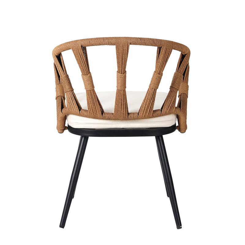 5 Pcs Outdoor Dining Table and Chairs Set, Patio Furniture Sets with PE Rattan Chairs and Rectangular Wood Table