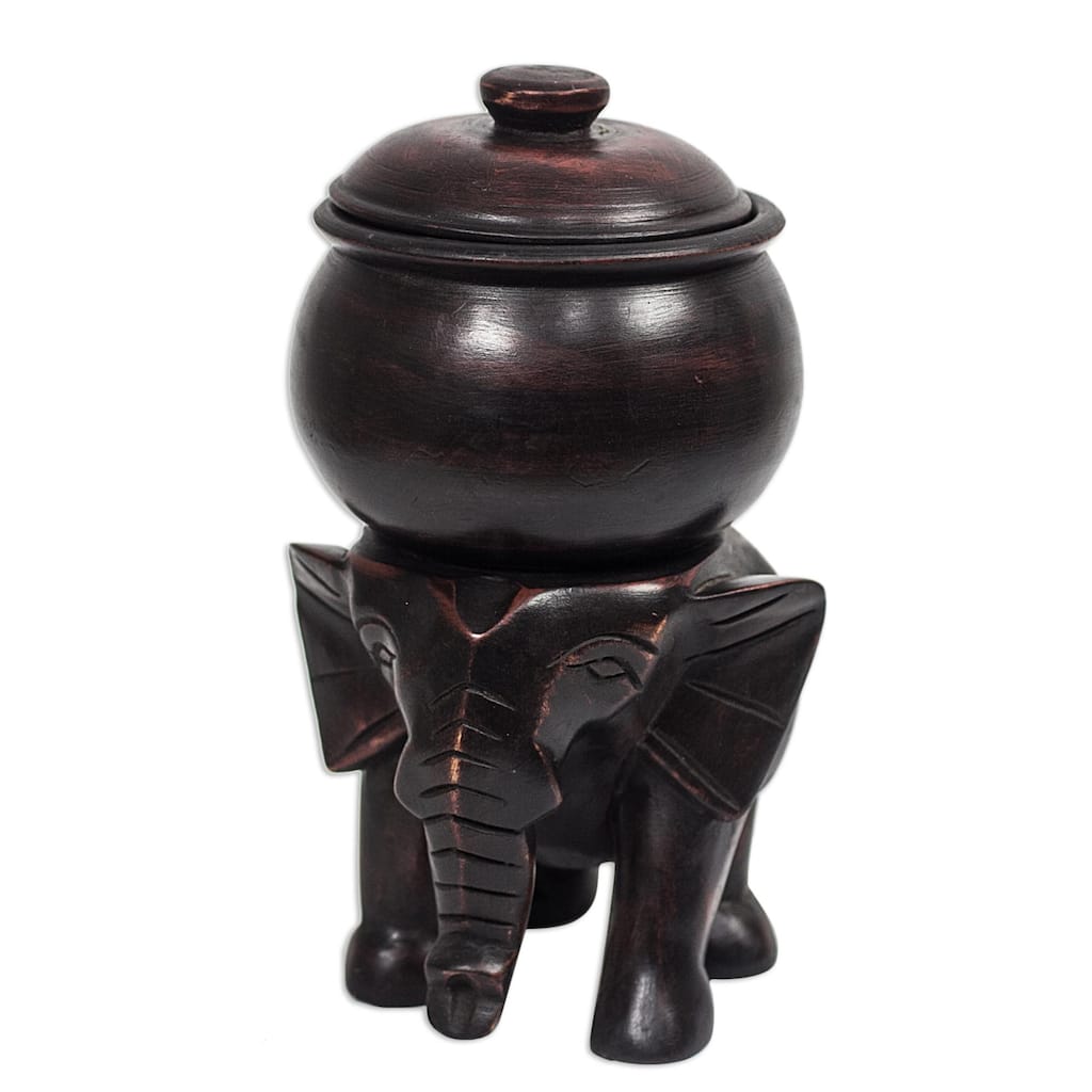 Novica Handmade Elephants Cargo Wood Decorative Jar