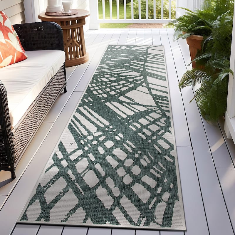 World Rug Gallery Nature Inspired Tropical Indoor/Outdoor Area Rug - 2' x 7' Runner - Green