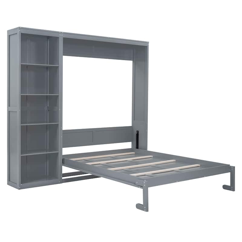 Folding Murphy Wall Bed Bookcase Platform Bed with Wood Slat Support