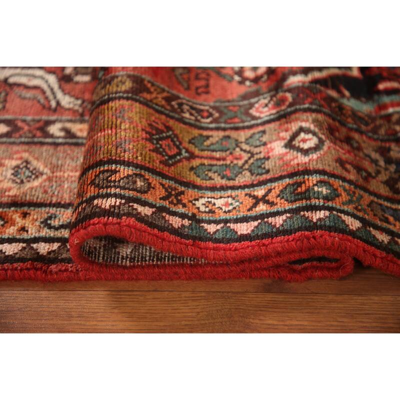 Hand Knotted Oriental 100% Wool Carpet Traditional Medallion Red Hamedan Runner Rug - 9' 3'' X 3' 10''