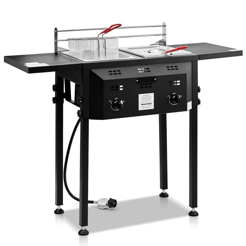Outdoor Deep Fryer With Dual 8QT Stainless Steel Tank & Basket - N/A - Black