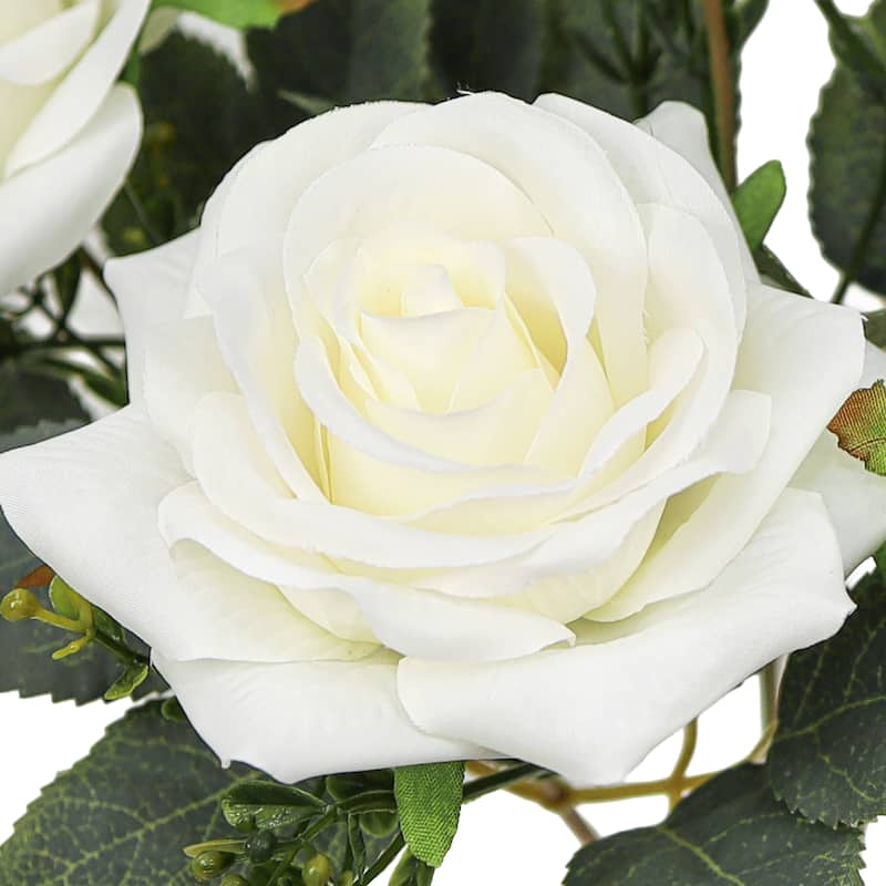 Set of 2 Cream White Artificial Queen Tea Rose Flower Stem Bush Bouquet 17in - 17" L x 9" W x 9" DP