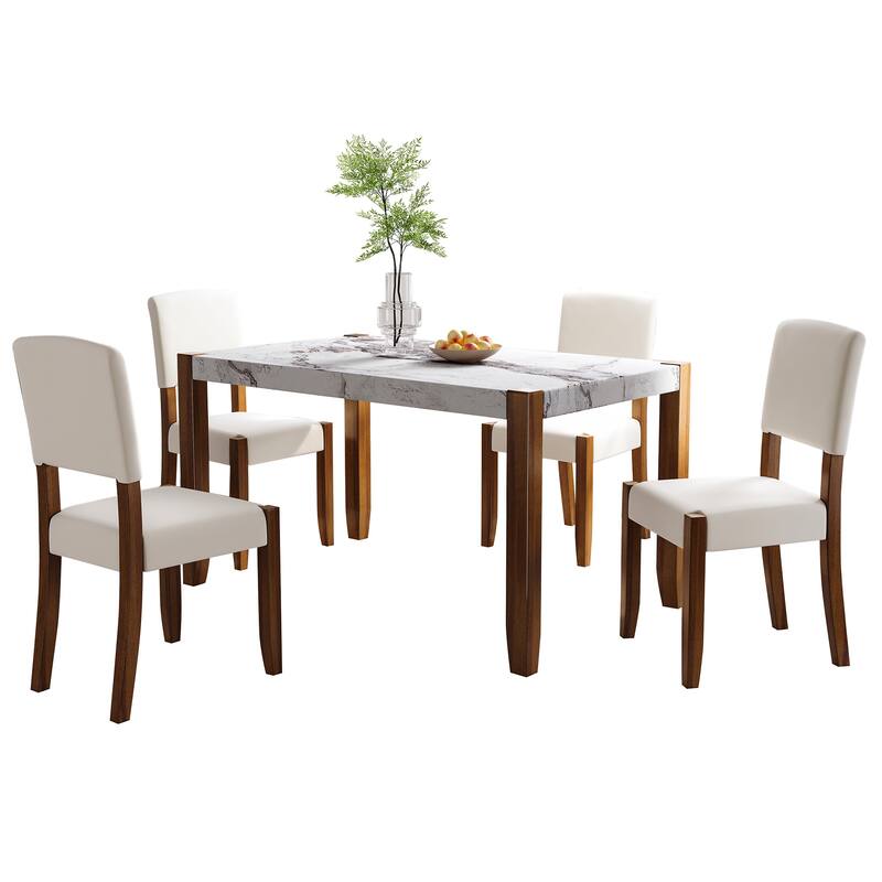 5-Piece Modern Dining Set with Rectangular Table & Chairs