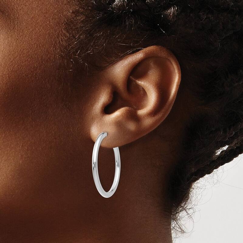 Curata 14k White Gold Polished Non Pierced Earrings Hoops Earrings 25x2.5mm