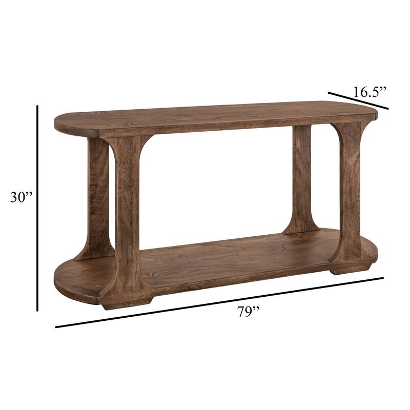Eray Sofa Console Table, 1 Shelf, Almond Barrel Brown Wood, 59 Inch