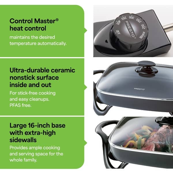 Presto Electric Skillet with Glass Lid, Nonstick Multi-Cooker, 16