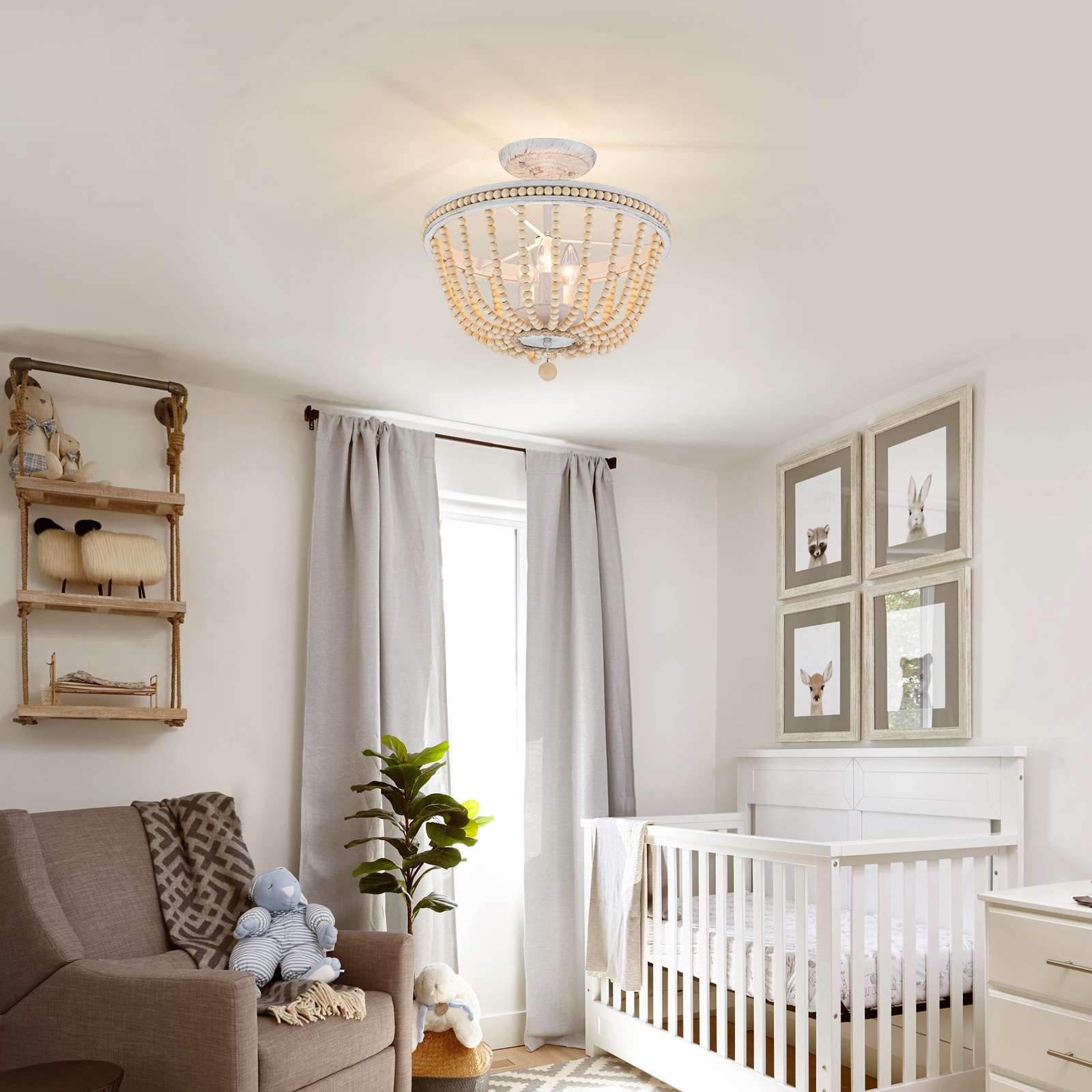 Semi flush mount wood bead chandelier 2025
