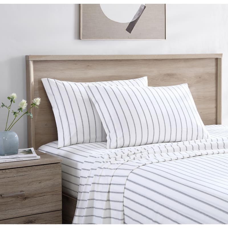Stone Cottage Cotton Percale Printed Sheet Set - King - Trenton Stripe Grey