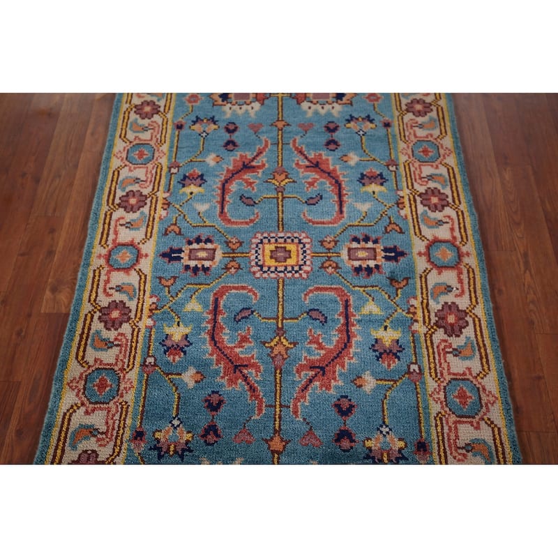Light Blue Oushak Indian Accent Rug Handmade Wool Carpet - 2'11" X 5'0"