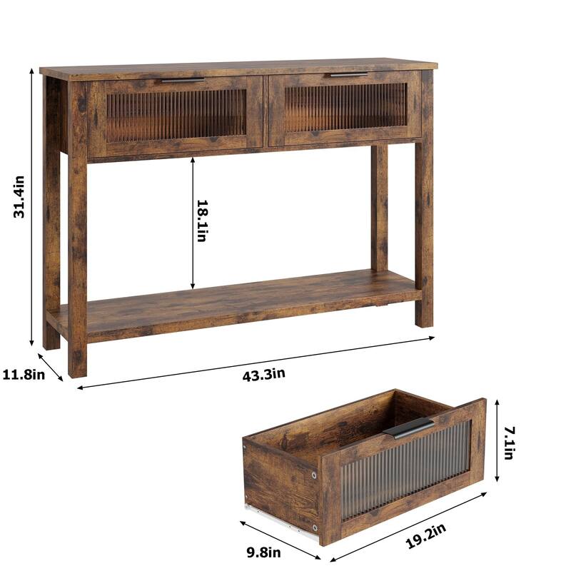 Entryway Table, Wood Console Table with 2 Glass Drawers