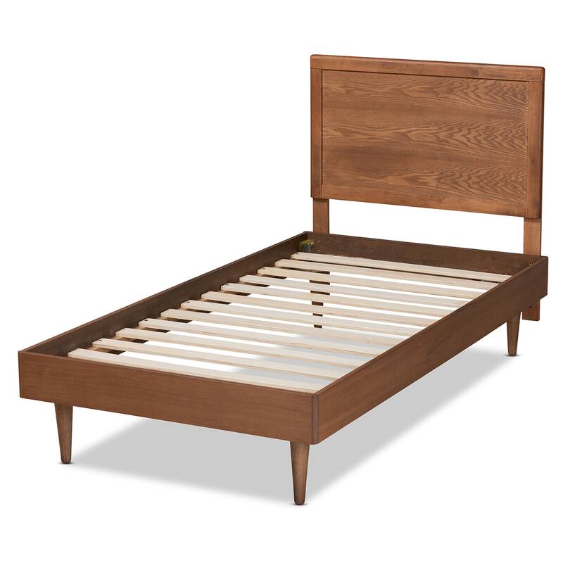 Hiro Mid-Century Modern Walnut Finished Wood Twin Size Platform Bed