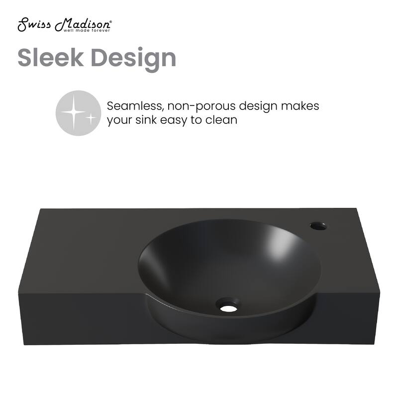 Chateau 30" Right Side Faucet Wall-Mount Bathroom Sink In Matte Black - 29.53" x 13.72" x 4.53"