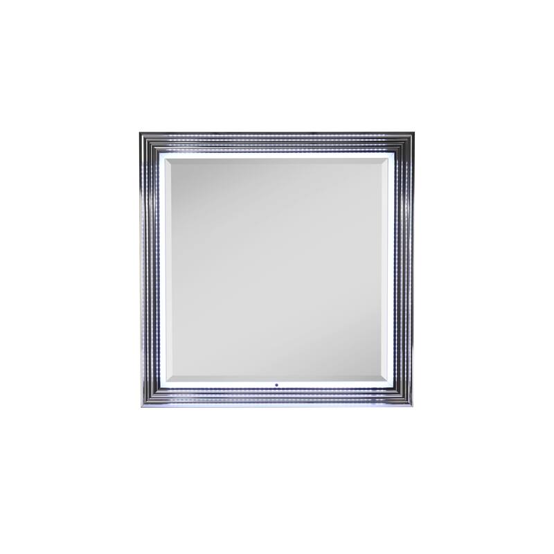 HomeRoots 42" Silver And White Wood Square Lighted Dresser Mount Framed Mirror - 41.73 in. x 41.73 in. x 2.05 in.