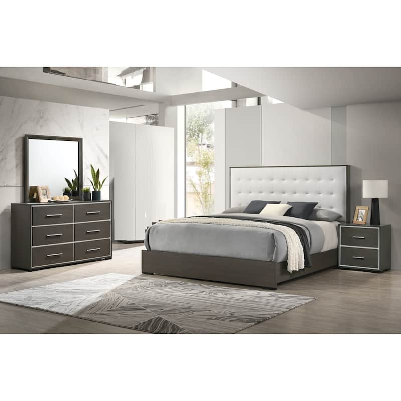 Queen Size Upholstered Panel Bed with Button Tufted Headboard and Contemporary Design