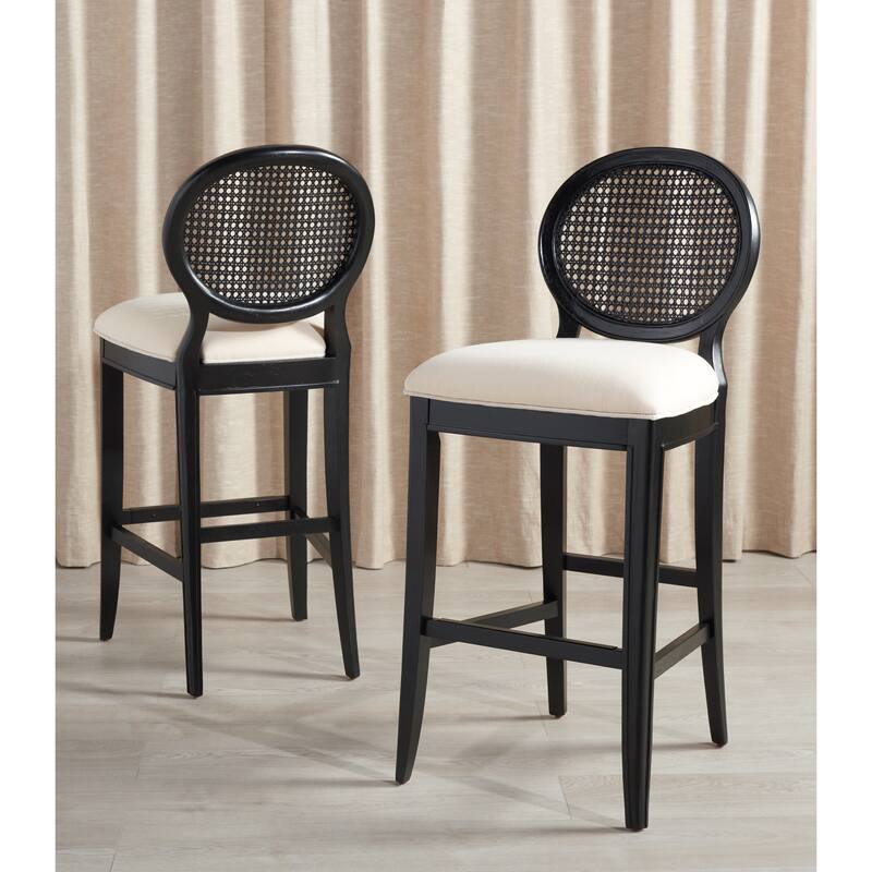 SAFAVIEH Couture Ofeliya Rattan Back Bar Stool (Set of 2) - 19Wx23Dx44H - Black/Beige