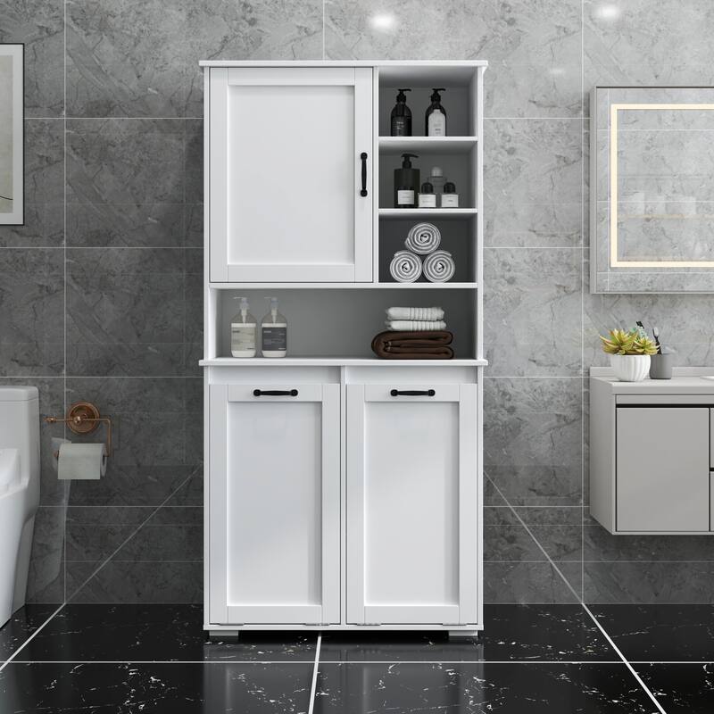 Laundry Cabinet With Doors And Shelf - White