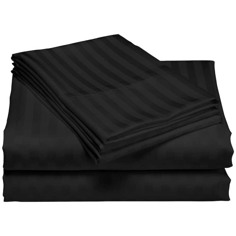 1200 Thread Count Cotton Deep Pocket Luxury Hotel Stripe Sheet Set - Black - Queen