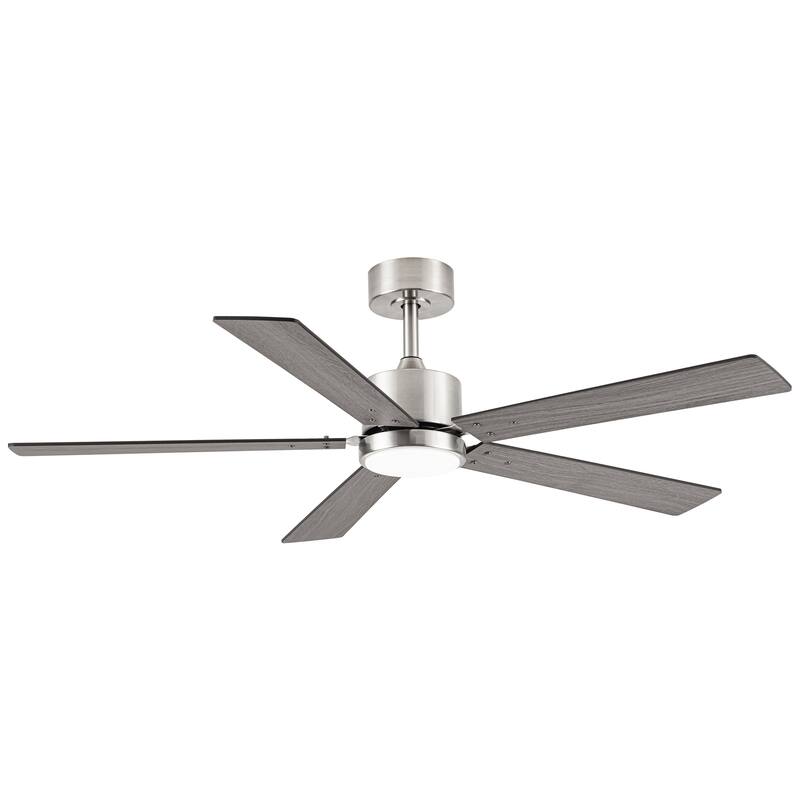 52" Modern Brushed Nickel Plywood Integrated LED Dimmable Ceiling Fan with Light