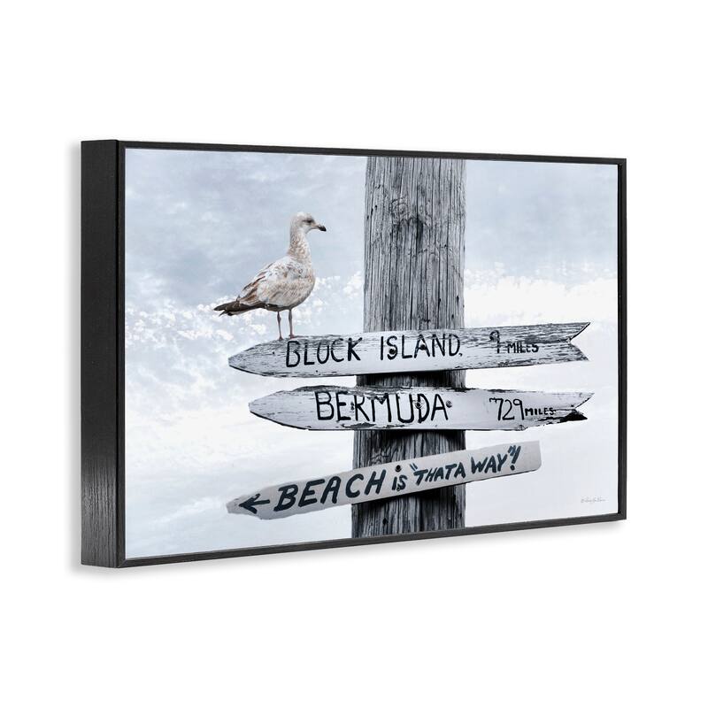 Stupell Vacation Beach Signs with Seagull Framed Giclee Art Design By Robin-Lee Viera