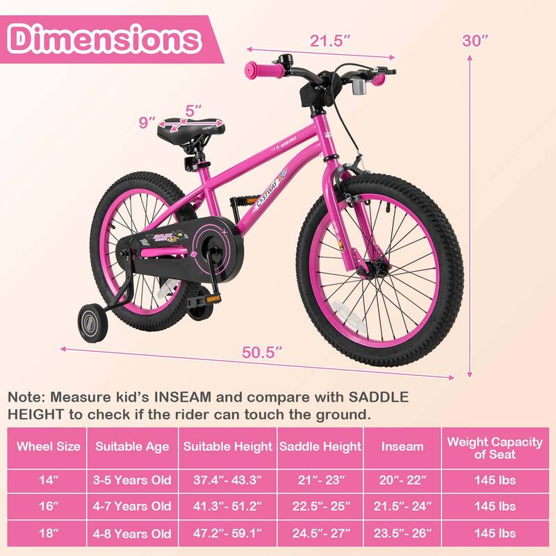 Costway 14/16/18-Inch Kid’s Bike for 4-7 Years Old with Adjustable - See Details
