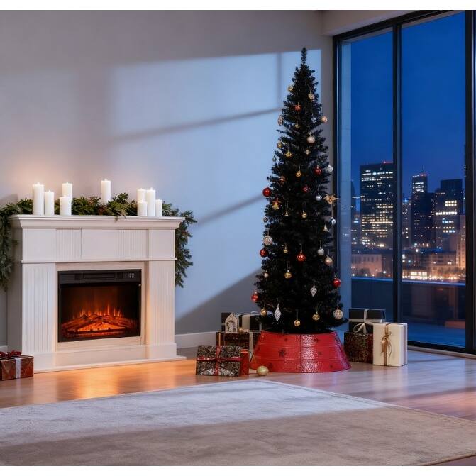 Pencil Artificial Christmas Tree - Sturdy Base, Modern Holiday Decor - Black