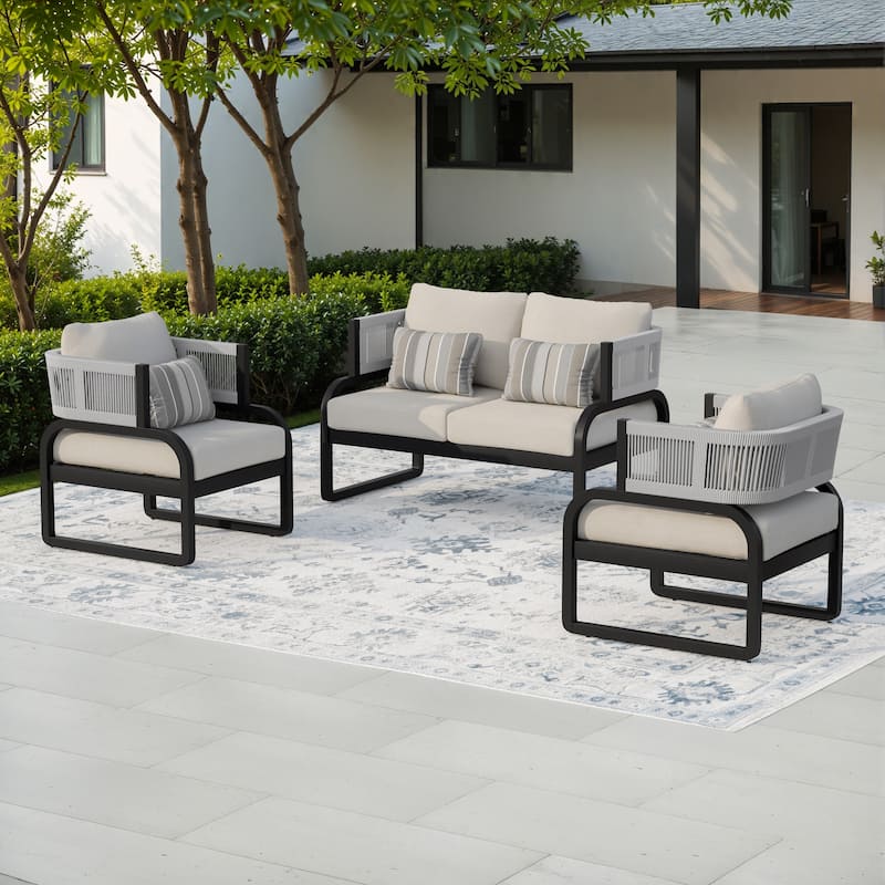 Corvus Rocio 3-piece Outdoor Acacia Conversation Set with Sunbrella Cushions and Pillows