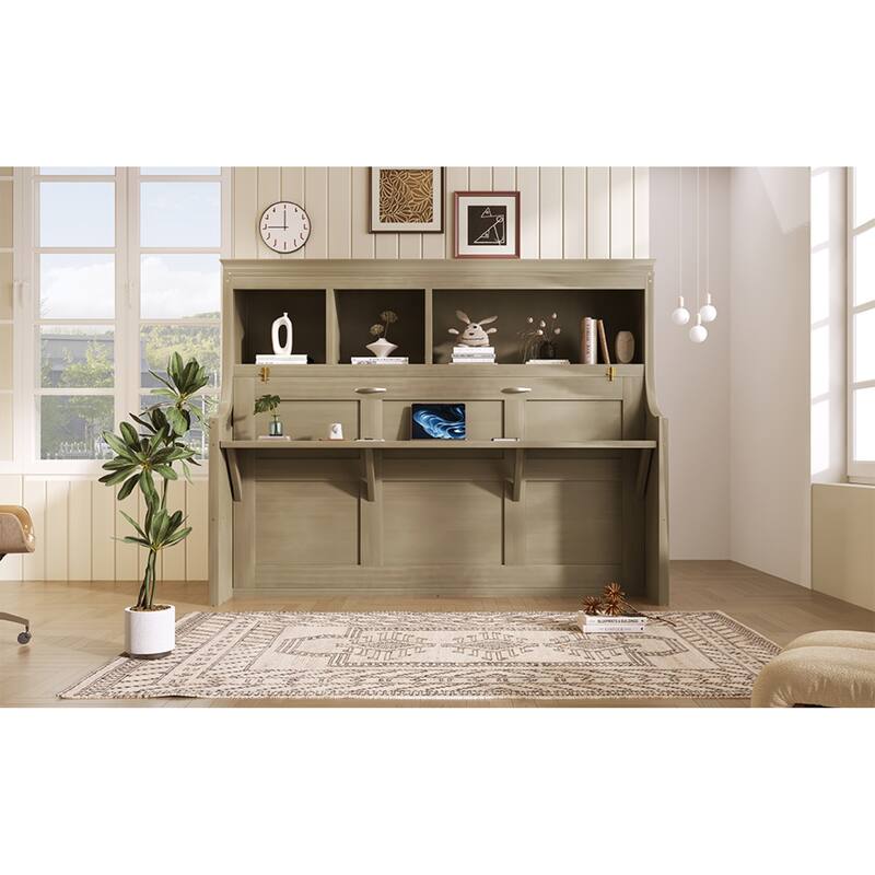 Roomfitters Twin Murphy Bed with Fold-Down Desk and Storage Shelves