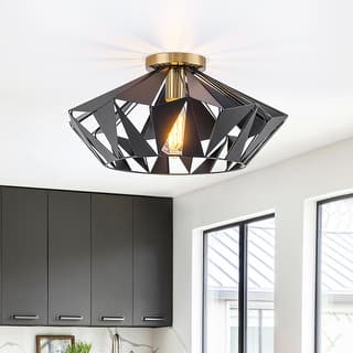 1 Light Industrial Geometric Black Metal Flush Mount Ceiling Light - Dia.17.32-in