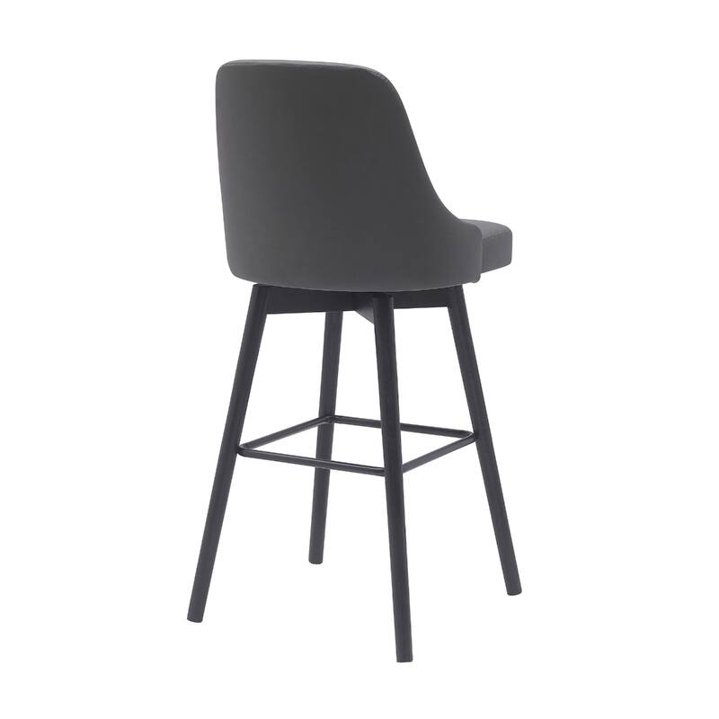 Faux Leather Swivel Bar Chair with Solid Wood Base and Footrest